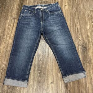 Ms Firefly Women's straight leg crop Jeans Back Pockets with Rhinestones Size 8